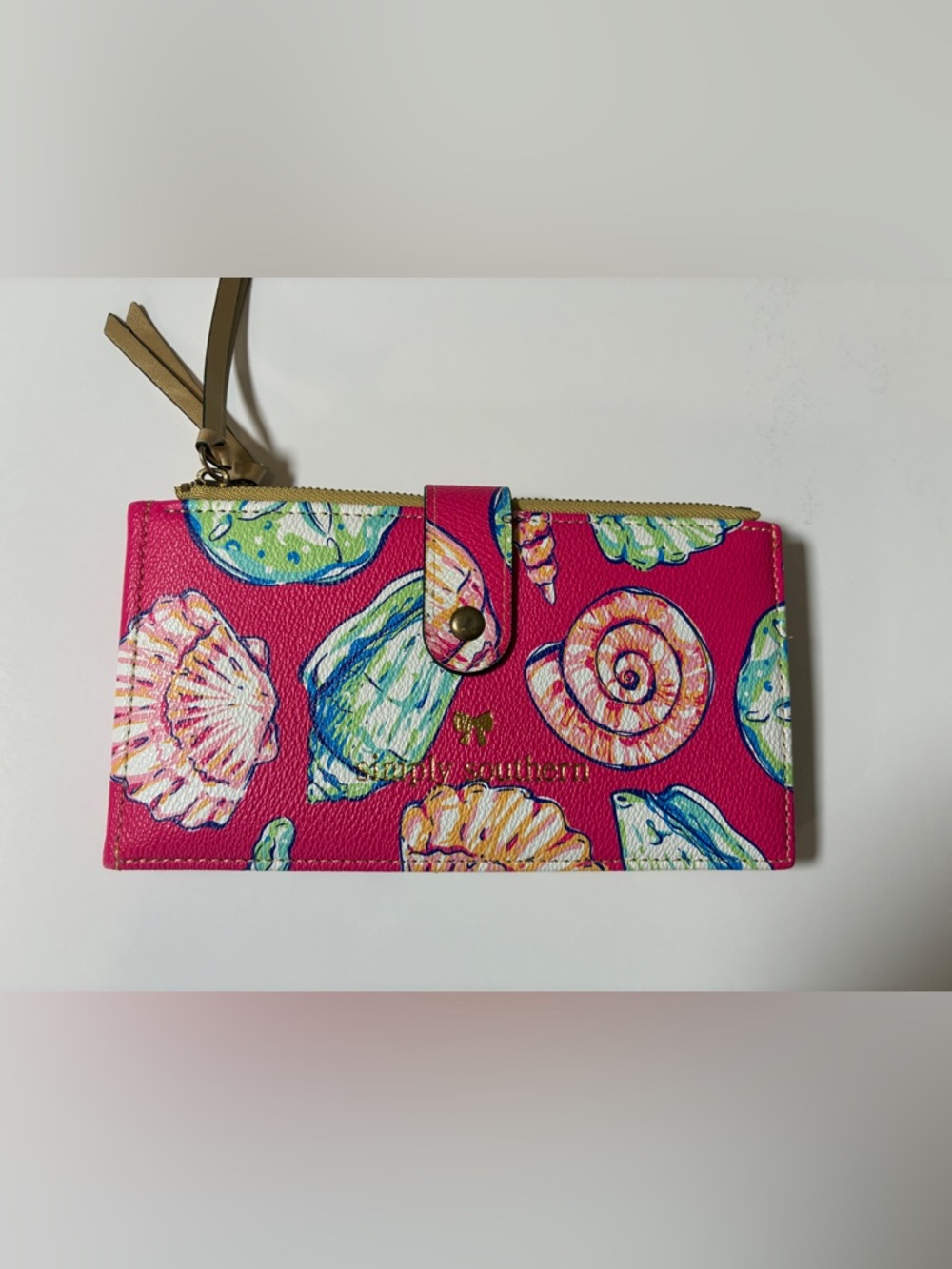 Simply Southern Pink Gold Seashell Sand Dollar Beach Coastal Zippered Wallet